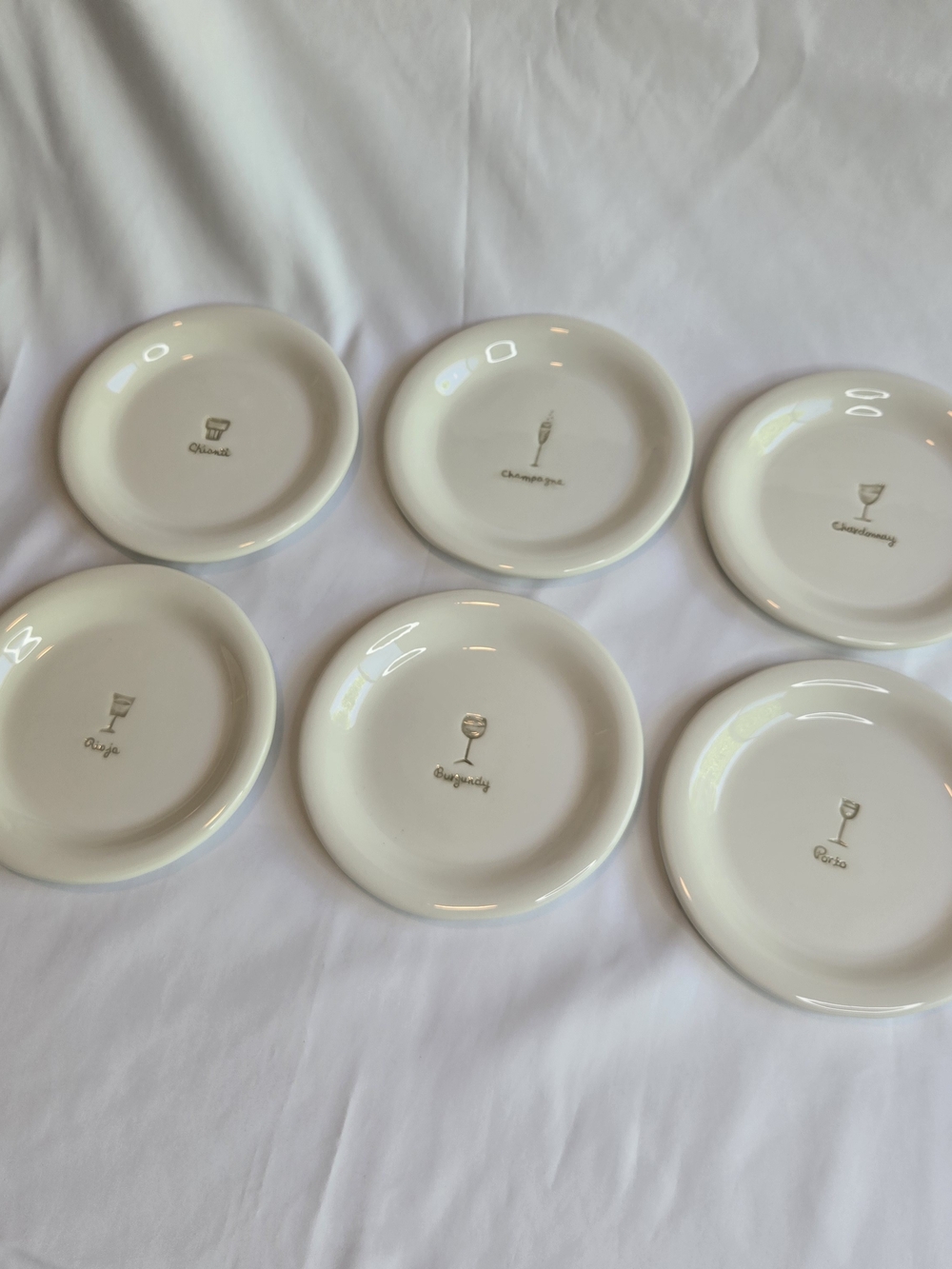 Williams Sonoma Wine Series 6" Dessert Plates Chardonnay Chianti Champagne Set